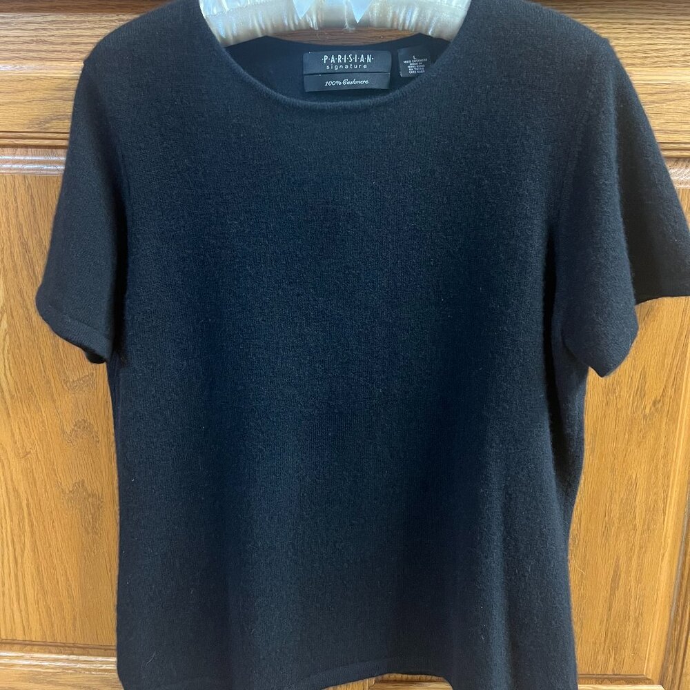 Black Cashmere Sweater by Parisian, Short Sleeves, Large